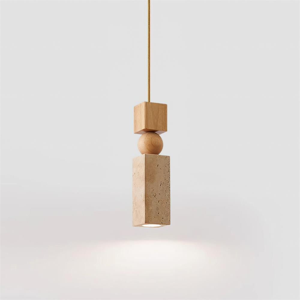 Lampa Wisząca Skandynawska z Drewnem i Trawertynem - 17