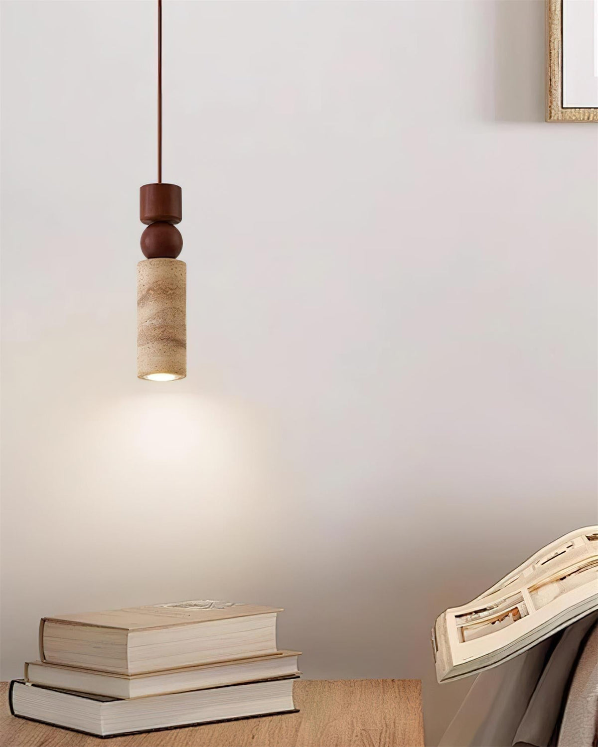 Lampa Wisząca Skandynawska z Drewnem i Trawertynem - 4