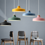 Lampa Wisząca Skandynawska z Drewnianym Detalem i Płaskim Kloszem - 11