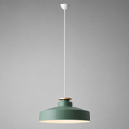 Lampa Wisząca Skandynawska z Drewnianym Detalem i Płaskim Kloszem - Zielony