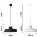 Lampa Wisząca Skandynawska z Drewnianym Detalem i Płaskim Kloszem - 17