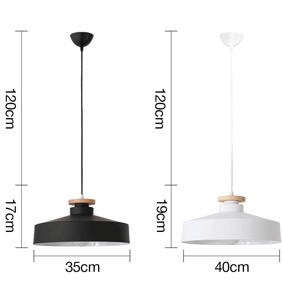 Lampa Wisząca Skandynawska z Drewnianym Detalem i Płaskim Kloszem - 17