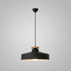 Lampa Wisząca Skandynawska z Drewnianym Detalem i Płaskim Kloszem - 3