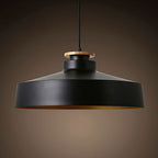 Lampa Wisząca Skandynawska z Drewnianym Detalem i Płaskim Kloszem - 4