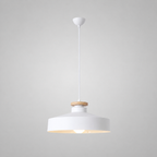 Lampa Wisząca Skandynawska z Drewnianym Detalem i Płaskim Kloszem - 5