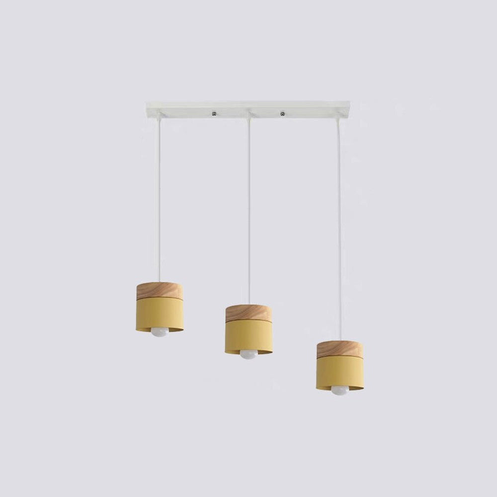 Lampa Wisząca Skandynawska z Drewnianym Kloszem i Metalowym Abażurem - Żółty