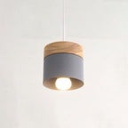 Lampa Wisząca Skandynawska z Drewnianym Kloszem i Metalowym Abażurem - Szary