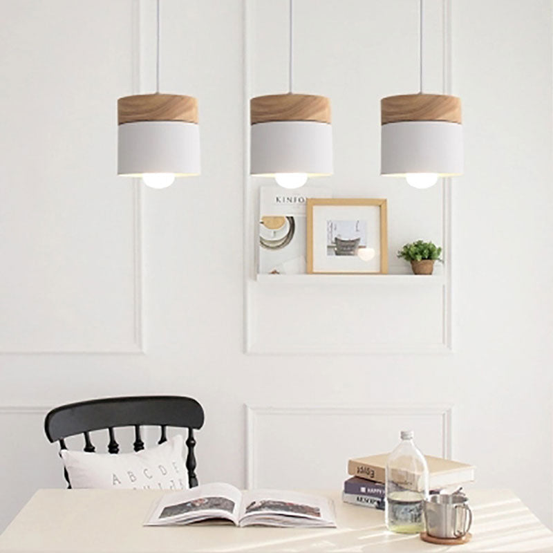 Lampa Wisząca Skandynawska z Drewnianym Kloszem i Metalowym Abażurem - 7