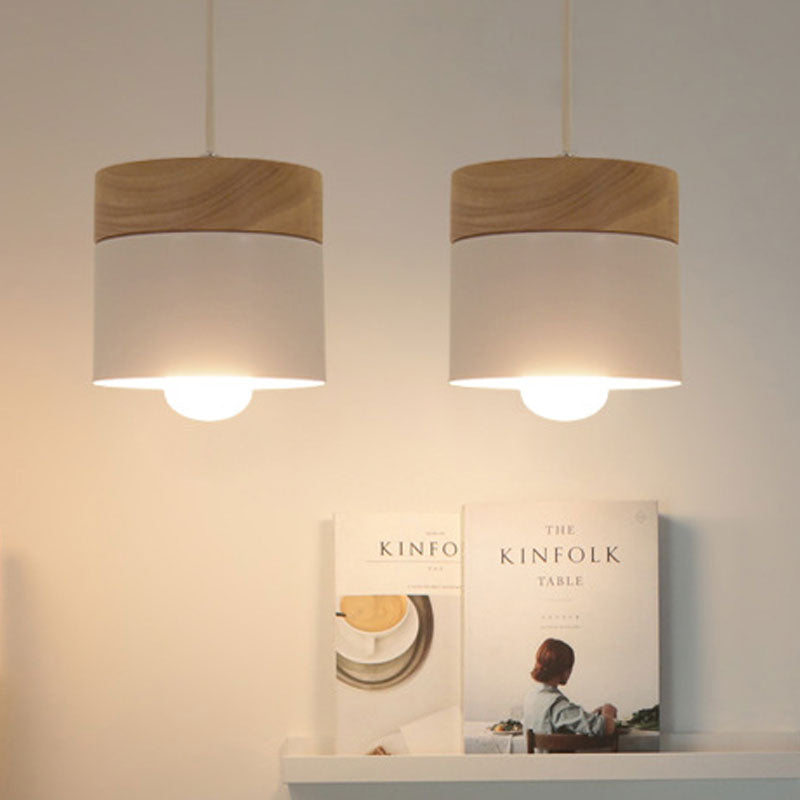 Lampa Wisząca Skandynawska z Drewnianym Kloszem i Metalowym Abażurem - 8