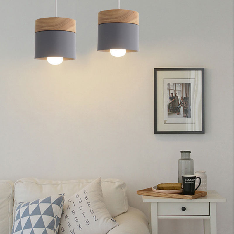 Lampa Wisząca Skandynawska z Drewnianym Kloszem i Metalowym Abażurem - 9