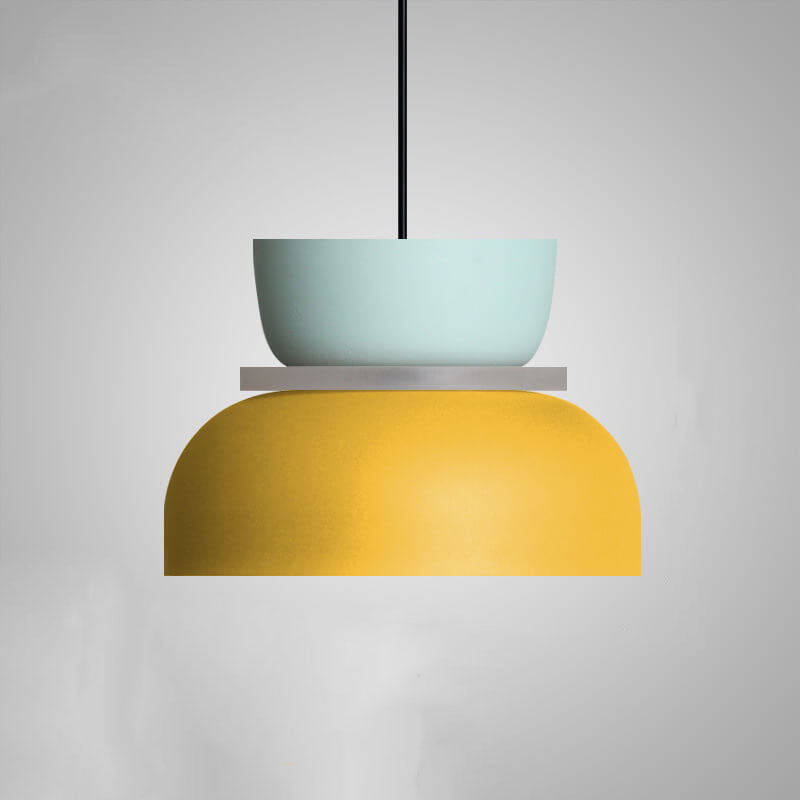 Lampa Wisząca Skandynawska z Dwuczęściowym Kloszem w Stylu Macarons - Duży – Turkusowy/Żółty