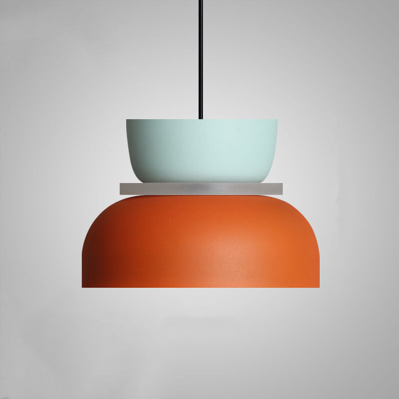 Lampa Wisząca Skandynawska z Dwuczęściowym Kloszem w Stylu Macarons - Duży – Turkusowy/Pomarańczowy