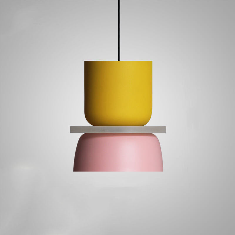 Lampa Wisząca Skandynawska z Dwuczęściowym Kloszem w Stylu Macarons - Mały – Żółty/Różowy