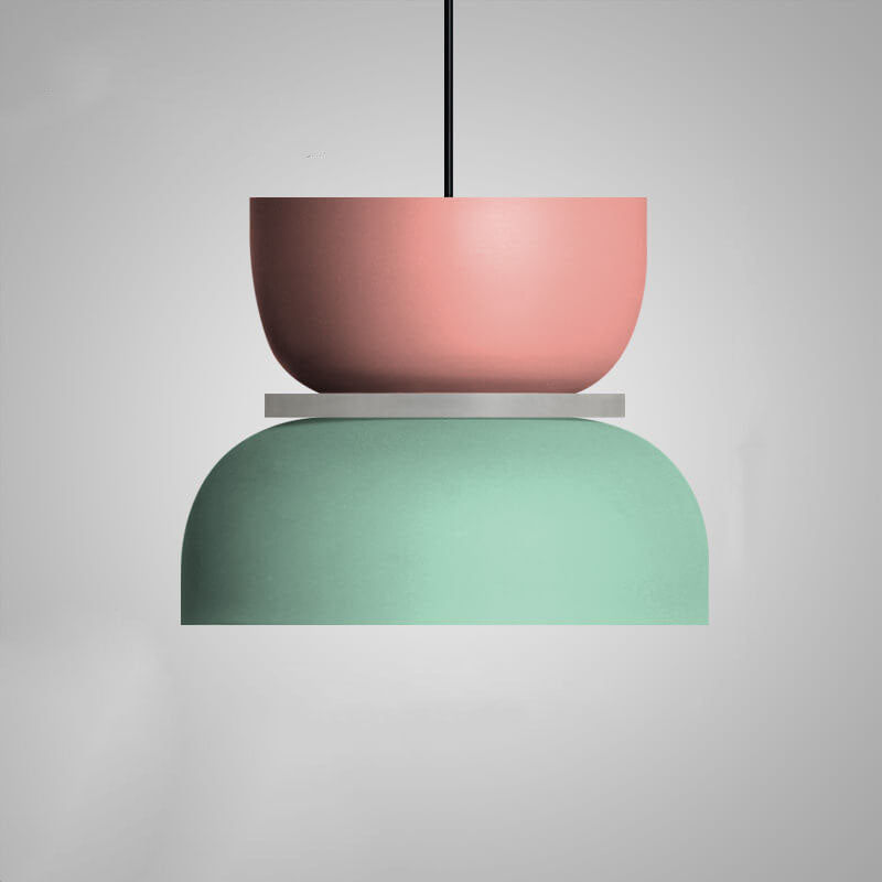 Lampa Wisząca Skandynawska z Dwuczęściowym Kloszem w Stylu Macarons - Średni – Różowy/Zielony