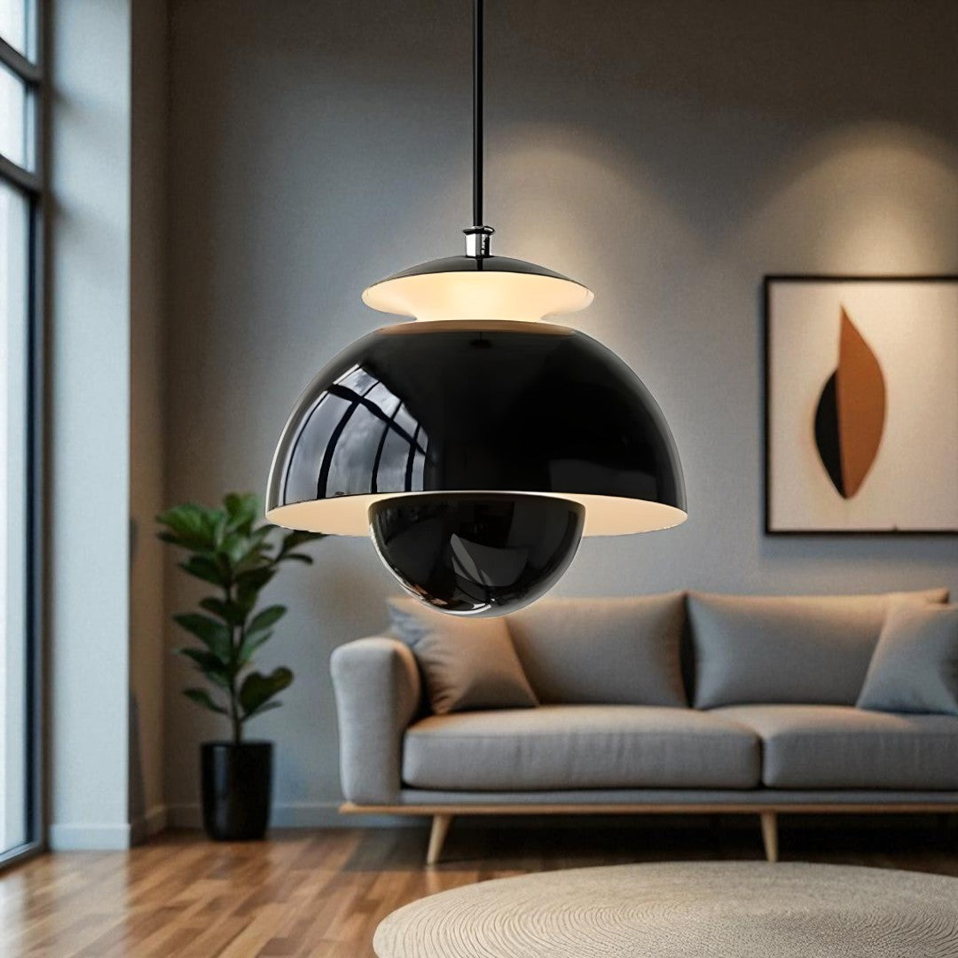 Lampa Wisząca Skandynawska z Kloszem w Kształcie Kuli - Czarny