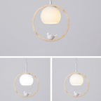 Lampa Wisząca Skandynawska z Okrągłą Ramą i Figurką Ptaka - 10