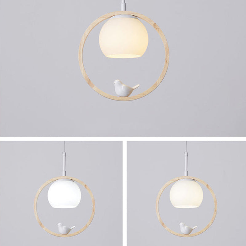 Lampa Wisząca Skandynawska z Okrągłą Ramą i Figurką Ptaka - 10