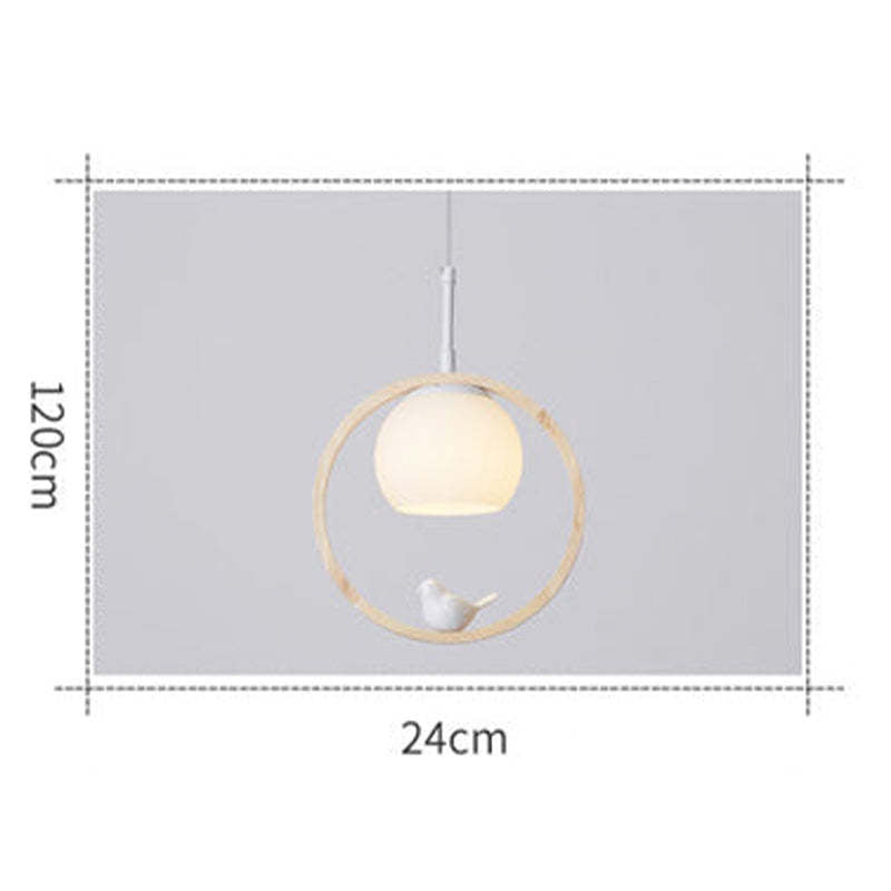Lampa Wisząca Skandynawska z Okrągłą Ramą i Figurką Ptaka - 13
