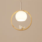 Lampa Wisząca Skandynawska z Okrągłą Ramą i Figurką Ptaka - 14