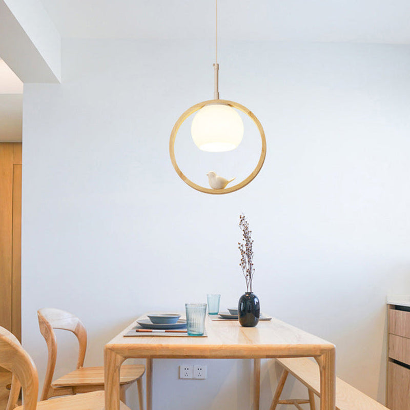 Lampa Wisząca Skandynawska z Okrągłą Ramą i Figurką Ptaka