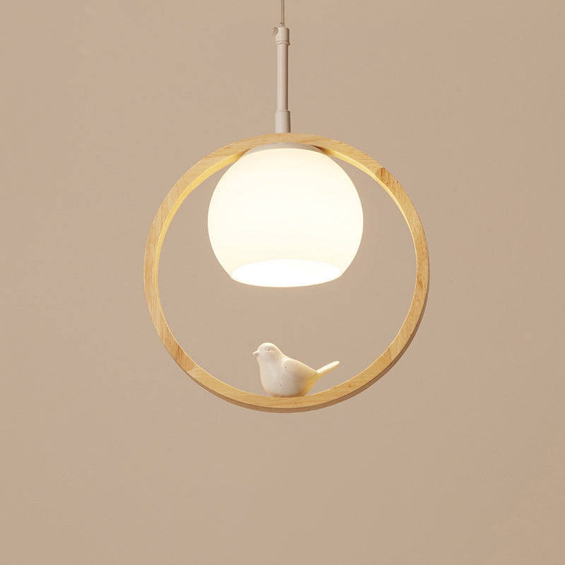 Lampa Wisząca Skandynawska z Okrągłą Ramą i Figurką Ptaka - 6