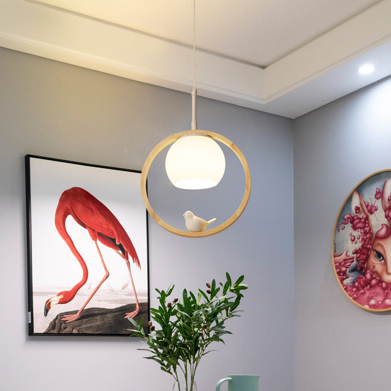 Lampa Wisząca Skandynawska z Okrągłą Ramą i Figurką Ptaka - 8
