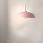 Lampa Wisząca Skandynawska z Okrągłym Kloszem i Drewnianym Akcentem - 10