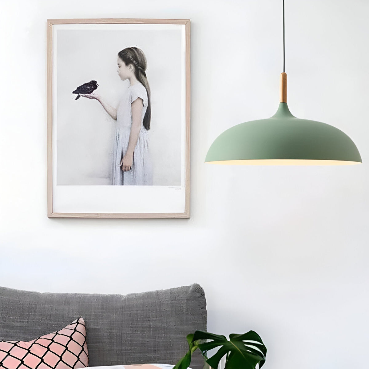 Lampa Wisząca Skandynawska z Okrągłym Kloszem i Drewnianym Akcentem - 12