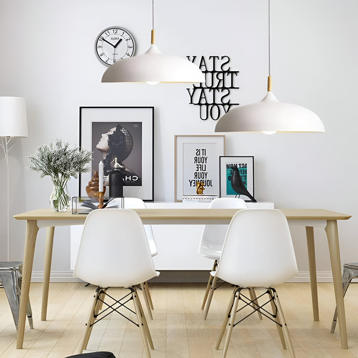 Lampa Wisząca Skandynawska z Okrągłym Kloszem i Drewnianym Akcentem - 18