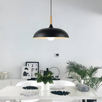 Lampa Wisząca Skandynawska z Okrągłym Kloszem i Drewnianym Akcentem - 19