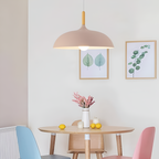 Lampa Wisząca Skandynawska z Okrągłym Kloszem i Drewnianym Akcentem - 23
