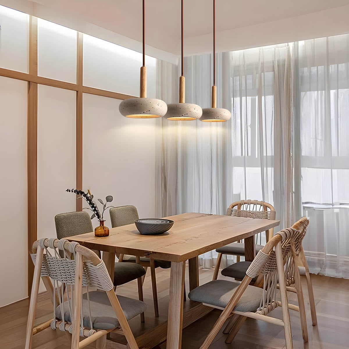 Lampa Wisząca Skandynawska z Trawertynu z Drewnianym Akcentem - 4