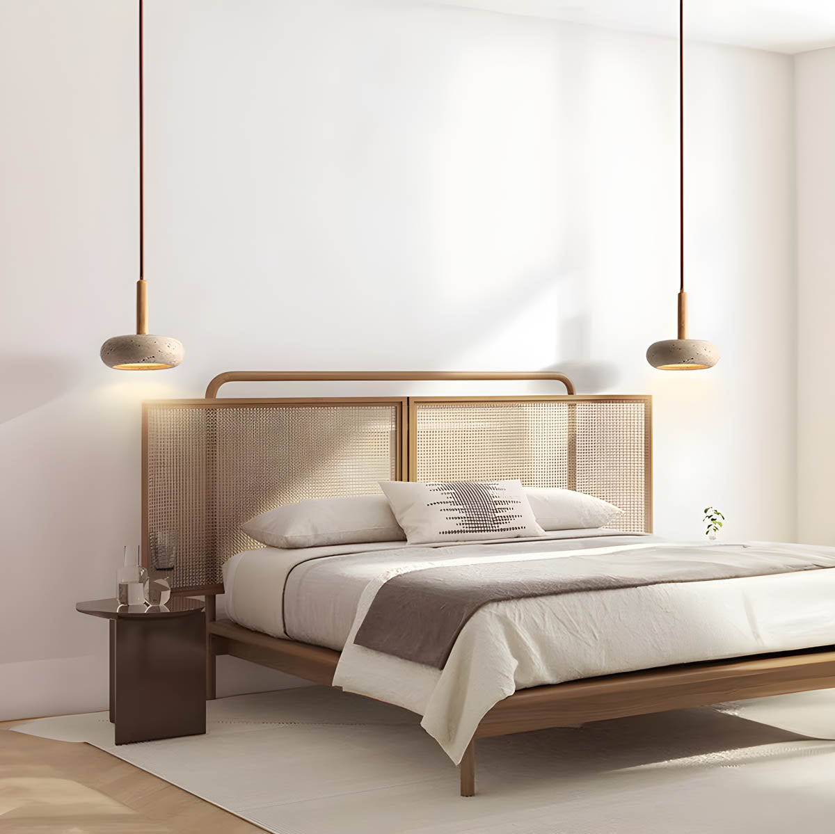 Lampa Wisząca Skandynawska z Trawertynu z Drewnianym Akcentem - 6