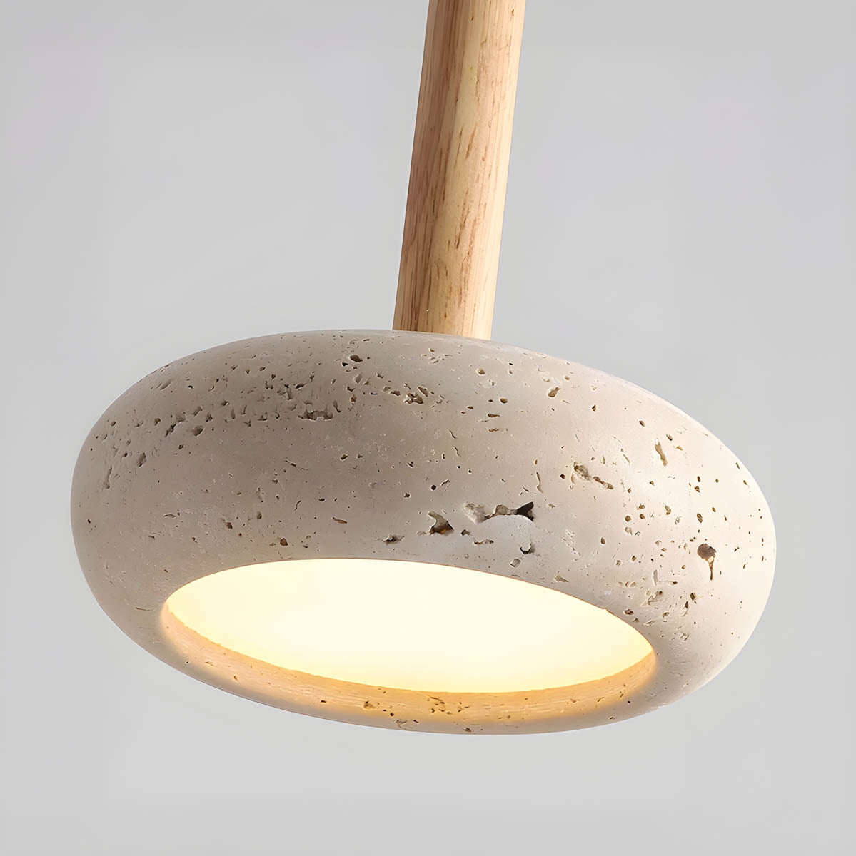 Lampa Wisząca Skandynawska z Trawertynu z Drewnianym Akcentem - 8