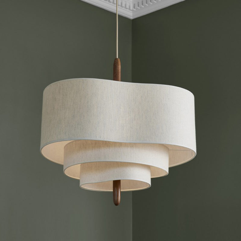 Lampa Wisząca Skandynawska z Trzema Poziomami Abażura i Drewnianym Detalem - 3