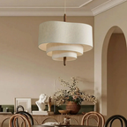 Lampa Wisząca Skandynawska z Trzema Poziomami Abażura i Drewnianym Detalem - 7