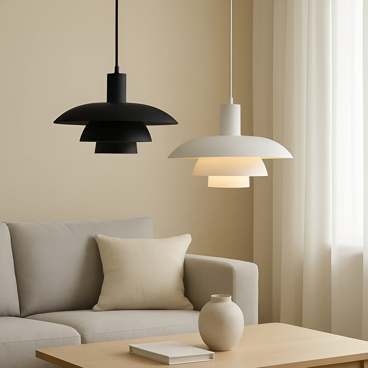 Lampa Wisząca Skandynawska z Trzema Poziomami Klosza i Ściemniaczem