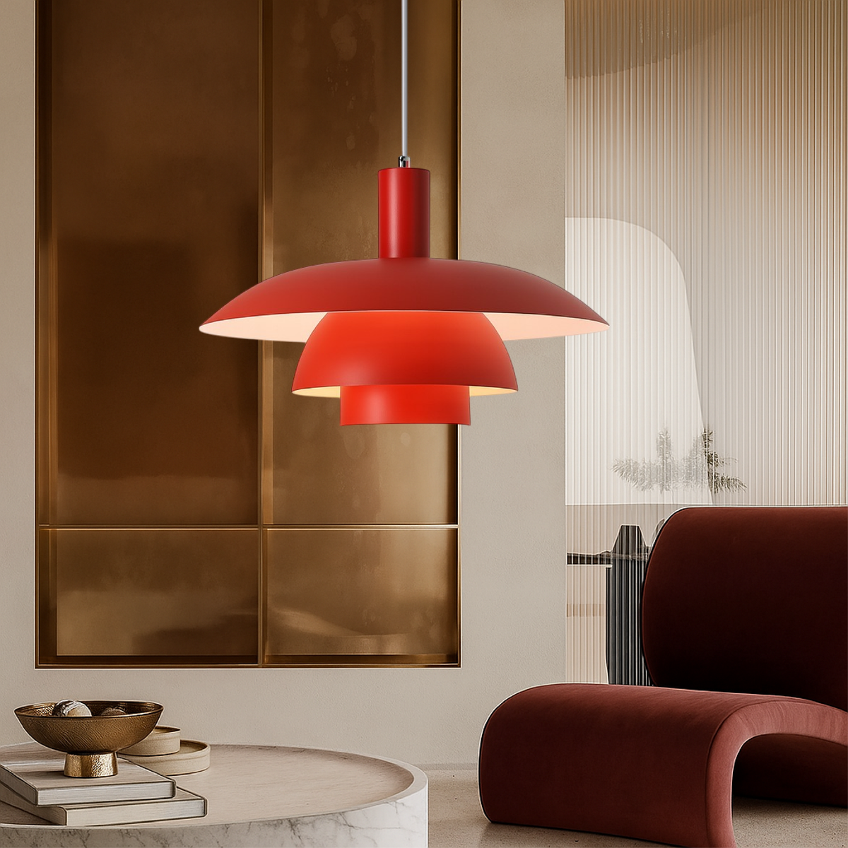 Lampa Wisząca Skandynawska z Wbudowanym LED i Ściemniaczem - Czerwony