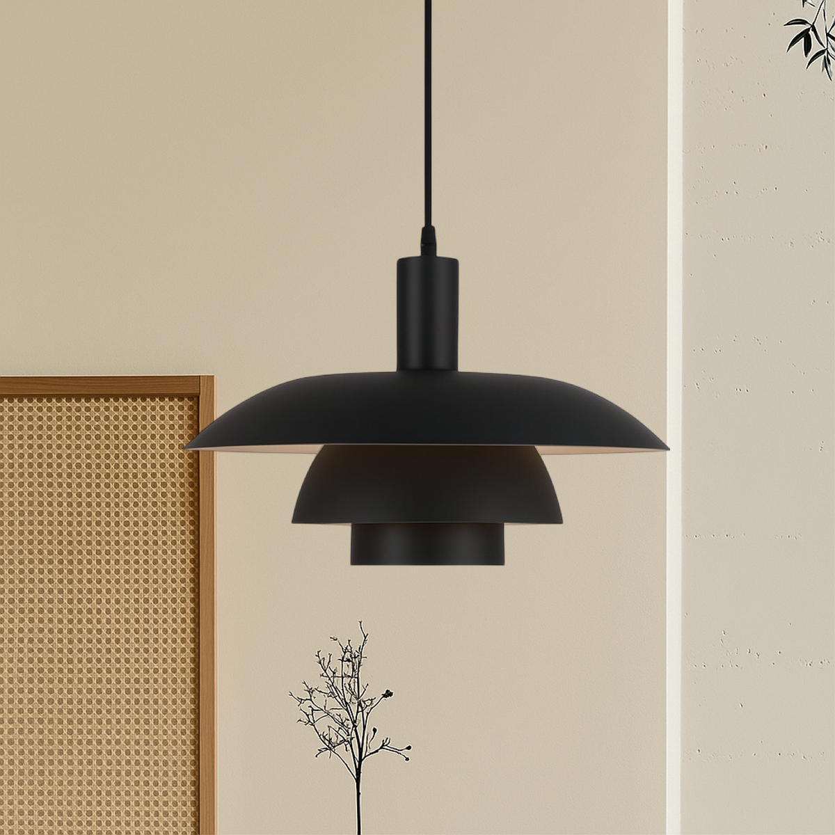 Lampa Wisząca Skandynawska z Wbudowanym LED i Ściemniaczem - Czarny