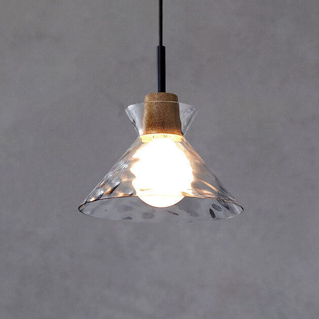 Lampa Wisząca Skandynawska ze Szklanym Kloszem i Drewnianym Detalem - 10