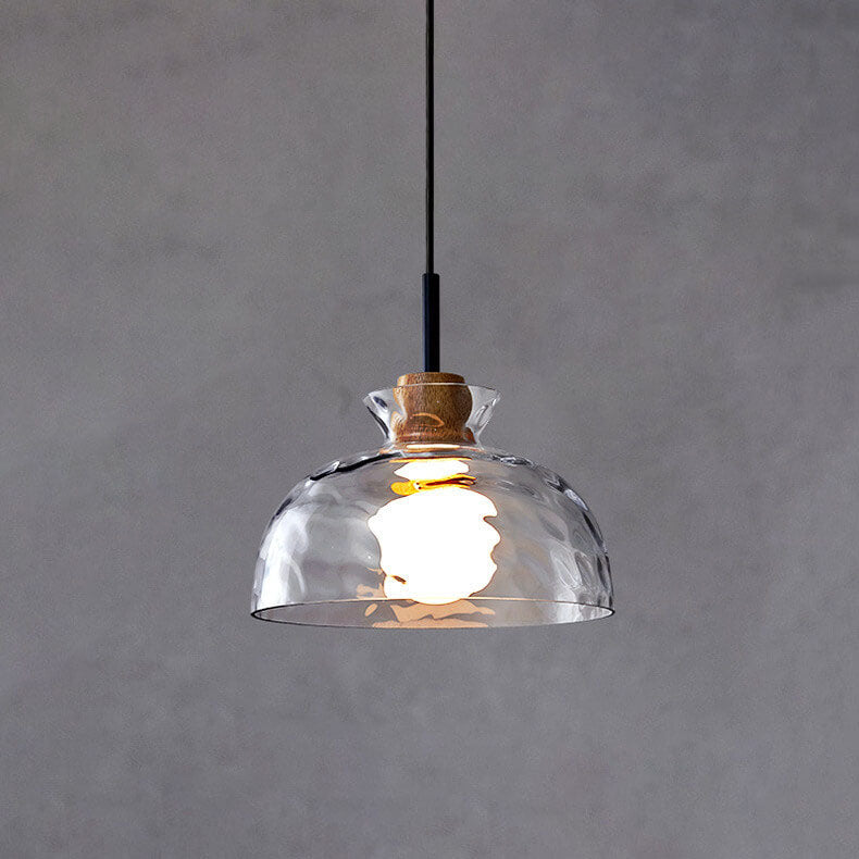Lampa Wisząca Skandynawska ze Szklanym Kloszem i Drewnianym Detalem - 15