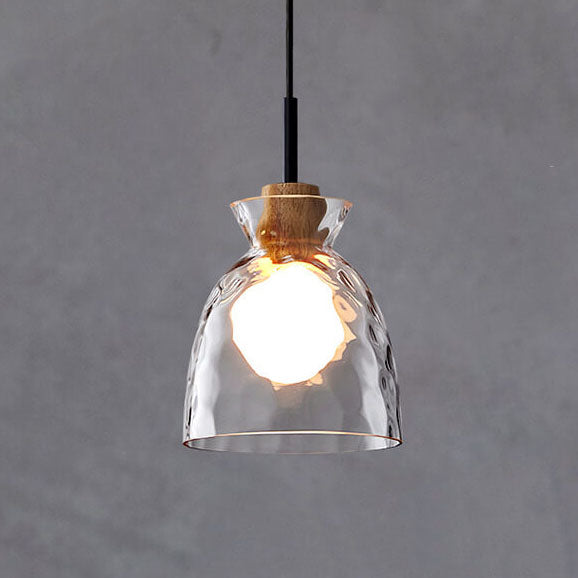 Lampa Wisząca Skandynawska ze Szklanym Kloszem i Drewnianym Detalem - 5