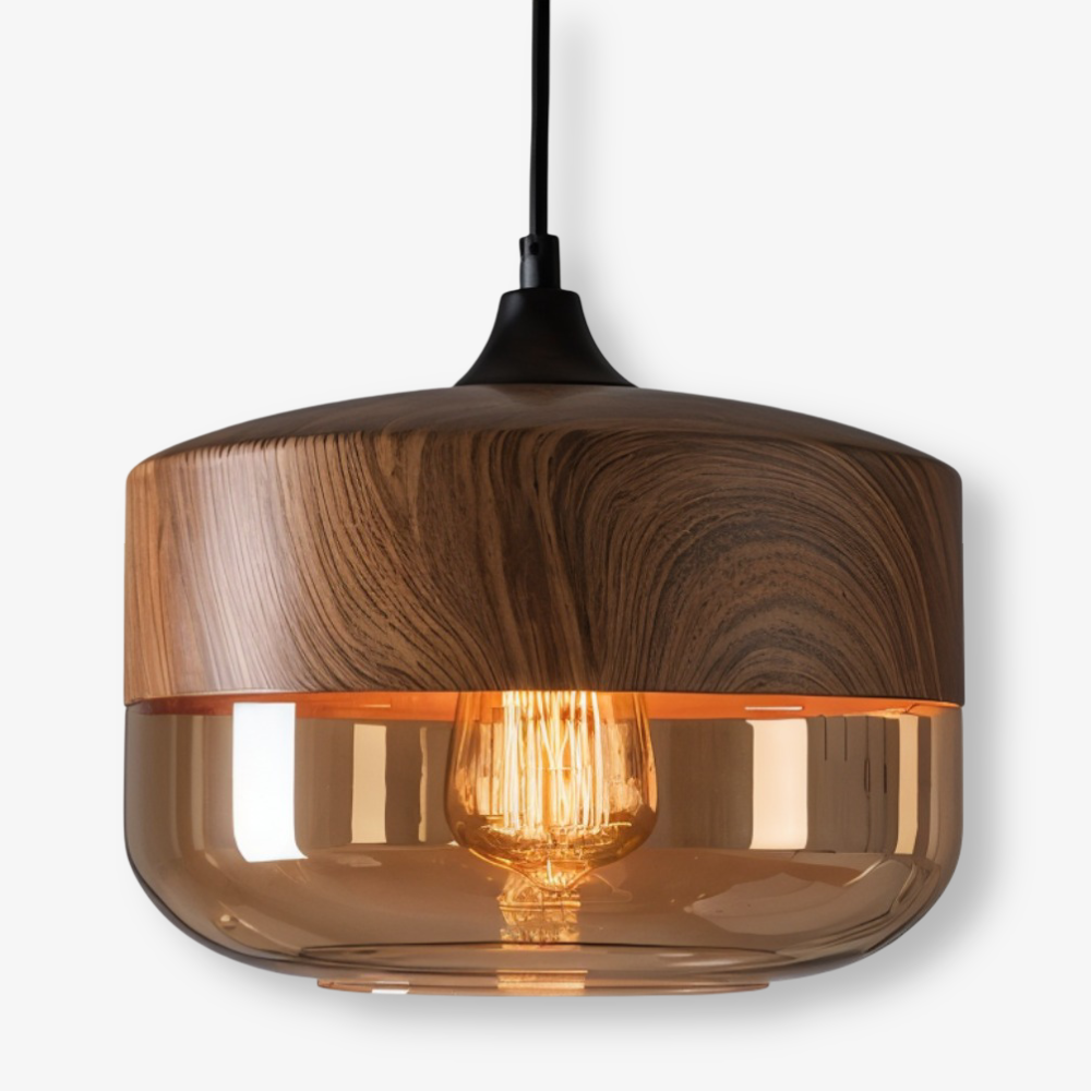 Lampa Wisząca Skandynawska ze Szklanym Kloszem i Drewnianym Wykończeniem - 10
