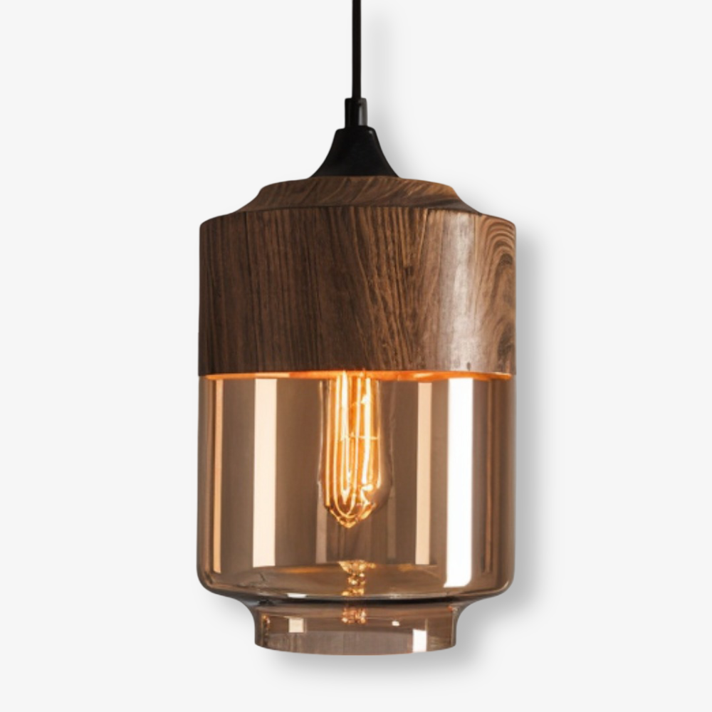 Lampa Wisząca Skandynawska ze Szklanym Kloszem i Drewnianym Wykończeniem - 11
