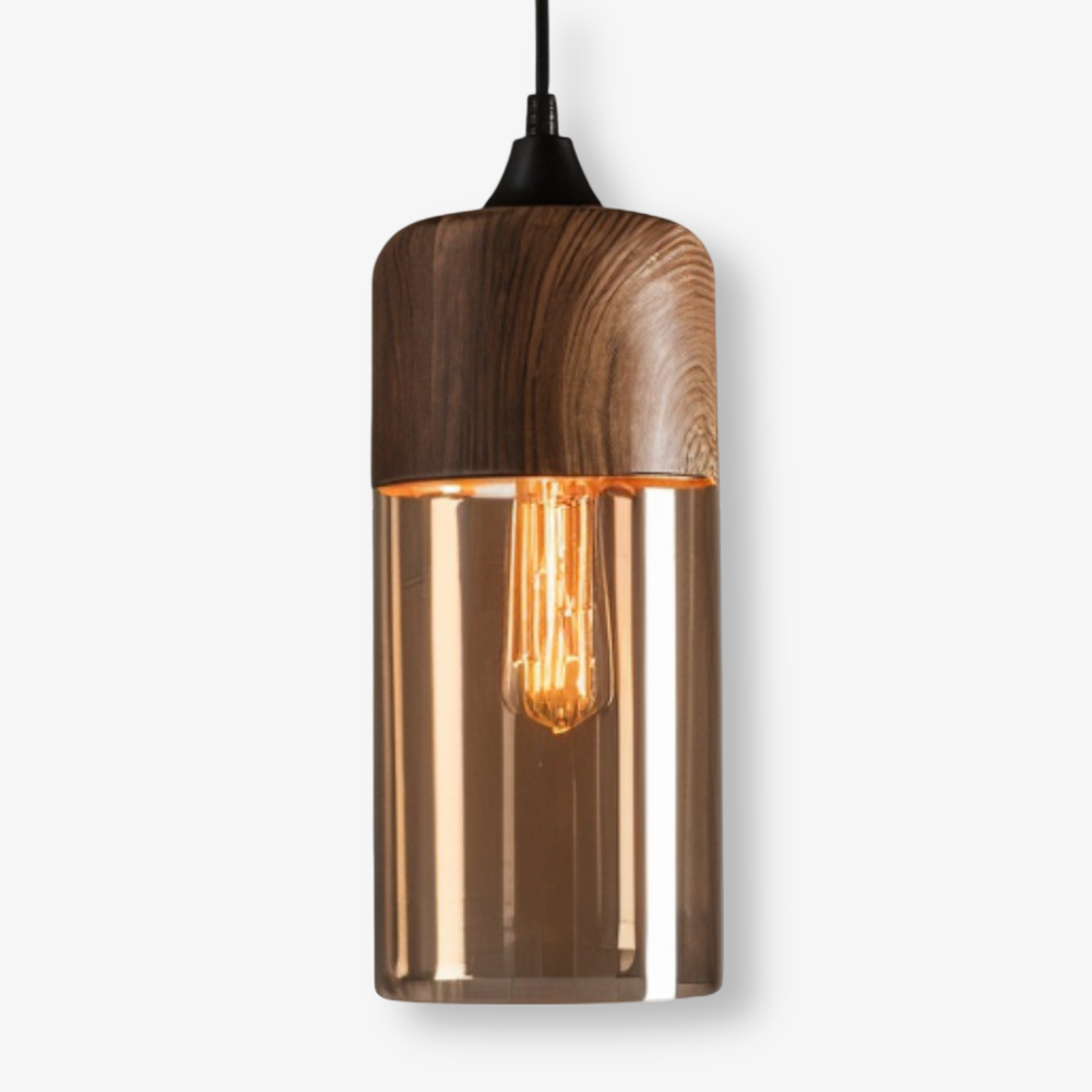 Lampa Wisząca Skandynawska ze Szklanym Kloszem i Drewnianym Wykończeniem - 12
