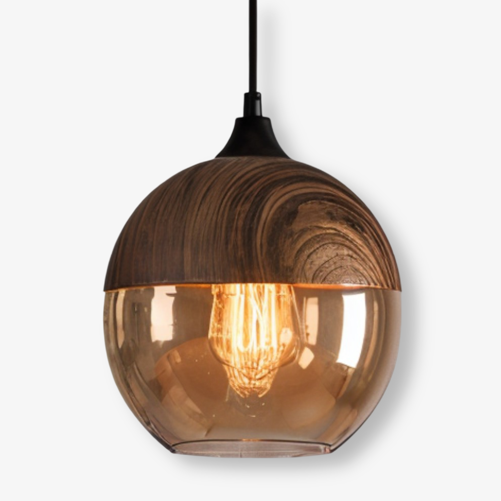 Lampa Wisząca Skandynawska ze Szklanym Kloszem i Drewnianym Wykończeniem - 3