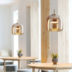 Lampa Wisząca Skandynawska ze Szklanym Kloszem i Wbudowanym LED - A - Bursztynowy