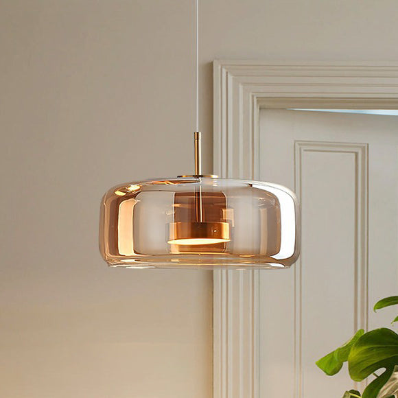 Lampa Wisząca Skandynawska ze Szklanym Kloszem i Wbudowanym LED - B - Bursztynowy