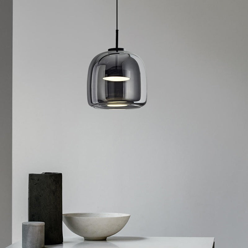 Lampa Wisząca Skandynawska ze Szklanym Kloszem i Wbudowanym LED - A - Szary