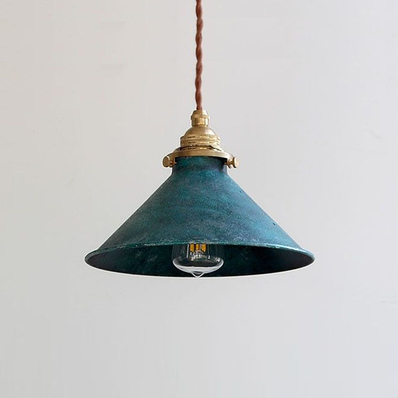 Lampa Wisząca Vintage Rustykalna z Metalowym Kloszem w Kształcie Stożka - Niebieski